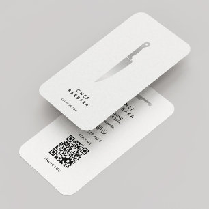 Minimal Chef Caterer Butcher Kitchen Knivar White Visitkort