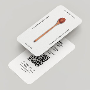 Minimal Chef Elegant Caterer Wooden Spoon White Visitkort