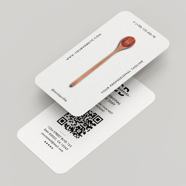 Minimal Chef Elegant Caterer Wooden Spoon White Visitkort (Minimal Chef Elegant Caterer Wooden Spoon White Business Card
)