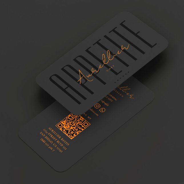 Minimal Chef Kitchen Black Orange Cooking Visitkort (Minimal Chef Kitchen Black Orange Cooking Business Card
)