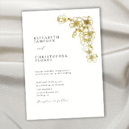 Minimal Cherry Blommar Guld Chic Botanical Bröllop Inbjudningar