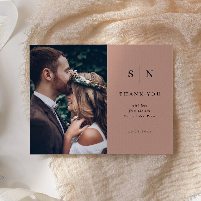 Minimal Chic | Black on Terracotta Photo Thank You Vykort (Skapare uppladdad)