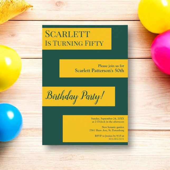 Minimal Chic för Grönt och Guld Elegant 50:e födel Inbjudningar (Skapare uppladdad)