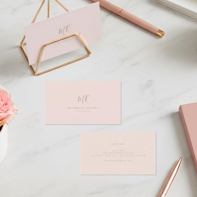 Minimal Chic för lyxmunnen i Monogram  Rosa ros Visitkort (Skapare uppladdad)