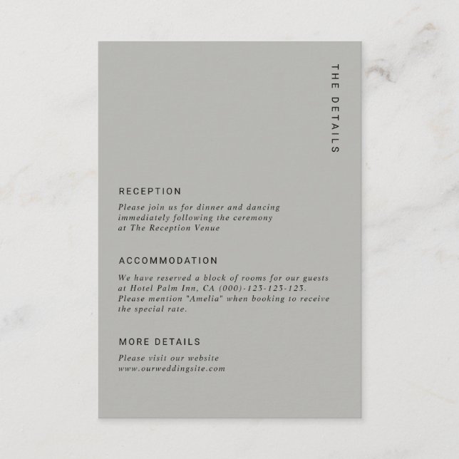Minimal & Chic Grey Modern Simple Wedding Details Tilläggskort (Framsida)
