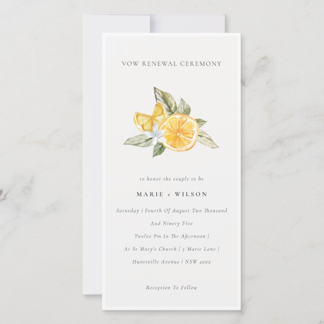 Minimal Chic Lemon Boho Fauna Vow Renewal Inbjudan (Framsida)