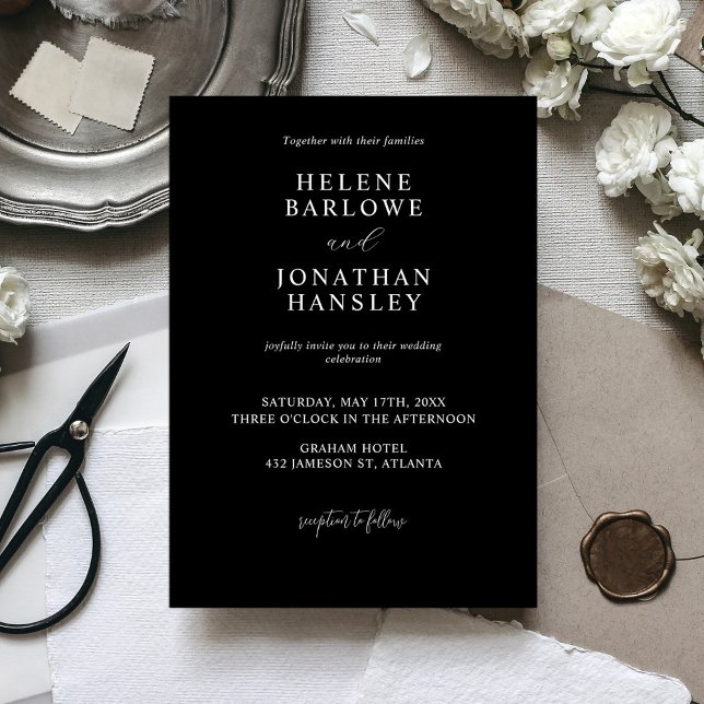 Minimal Chic Modern Elegant Black Bröllop Inbjudningar (Skapare uppladdad)