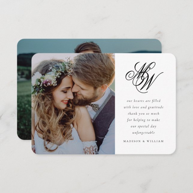 Minimal Chic Monogram 2 Photo Bröllop Tack Kort (Fram/baksida)