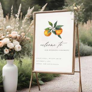 Minimal Chic Orange Boho Botanical Bröllop Välkomm Poster