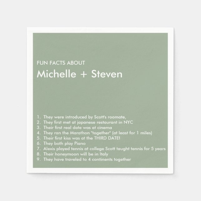 Minimal Chic Sage | ROLIGT FAKTA BRÖLLOP Pappersservett (Framsidan)