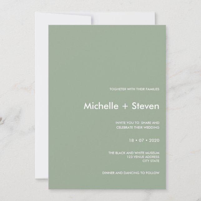 Minimal Chic Sage | Typografi Bröllop Inbjudningar (Framsida)
