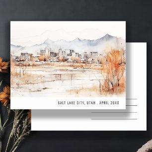 Minimal Chic Salt Lake City Utah Akvarell Resa Vykort