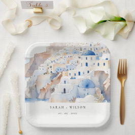 Minimal Chic Santorini Greece Watercolor Bröllop