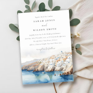 Minimal Chic Santorini Greece Watercolor Bröllop Inbjudningar