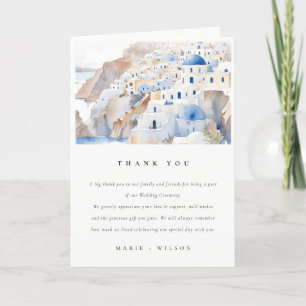 Minimal Chic Santorini Greece Watercolor Bröllop Tack Kort