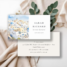 Minimal Chic Santorini Greece Watercolor Visitkort