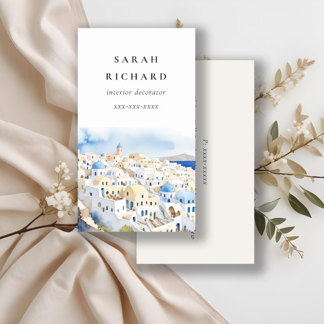 Minimal Chic Santorini Greece Watercolor Visitkort (Skapare uppladdad)