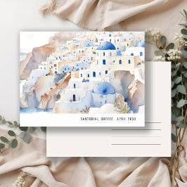 Minimal Chic Santorini Grekland Akvarell Resa Vykort