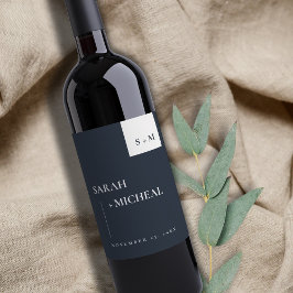 MINIMAL CHIC SCANDI BLACK & WHITE MONOGRAM BRÖLLOP VINFLASKA ETIKETT