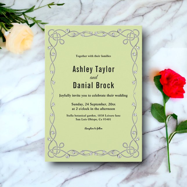 Minimal Chic Script Sage Grönt Boho Blommigt Bröll Inbjudningar (Skapare uppladdad)