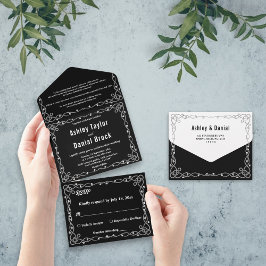 Minimal Chic, svart och vit modern Blommigt Bröllo