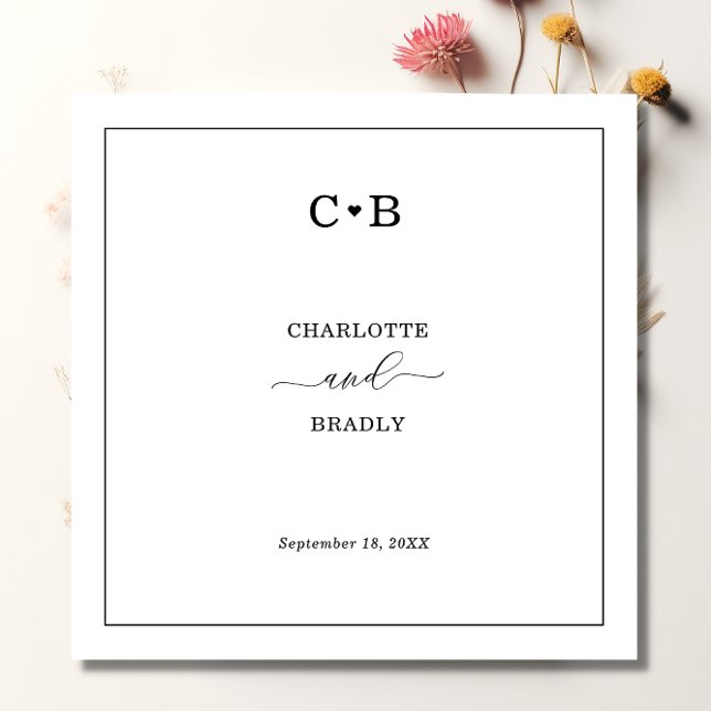 Minimal Chic Svarta och vita Gräns Bröllop Pappersservett (Skapare uppladdad)