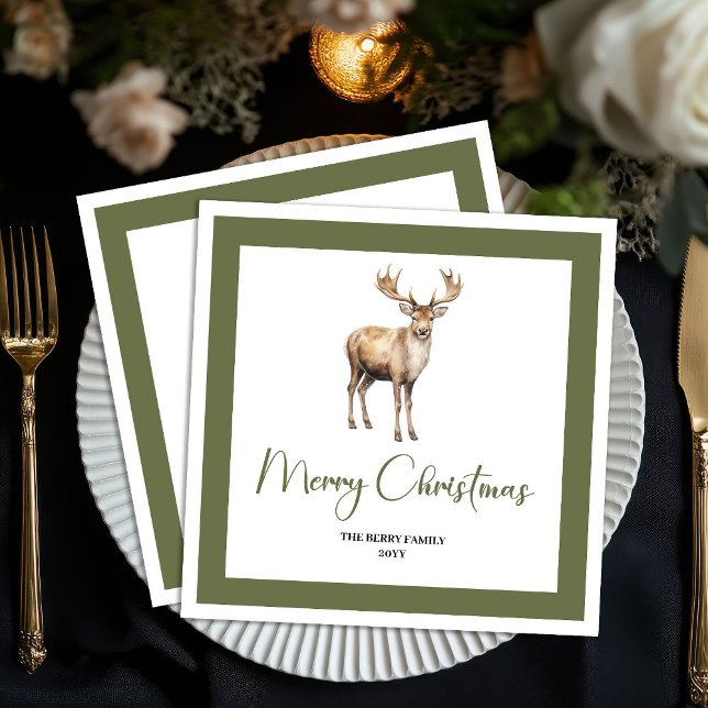 Minimal Christmas Deer Neutral Family Name Napkins Pappersservett (Minimal Christmas Deer Neutral Family Name Napkins)