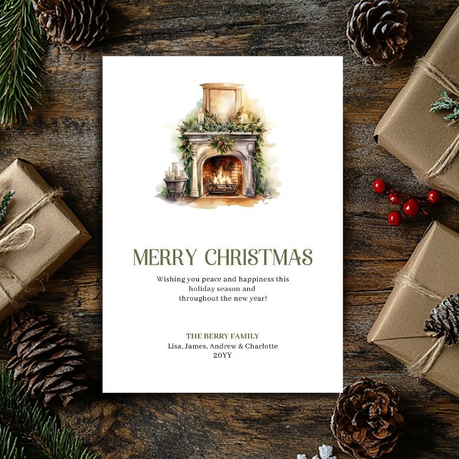 Minimal Christmas Fireplace Card Timeless Holiday  Julkort (Minimal Christmas Ornament Card Timeless Holiday Style)