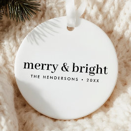Minimal Christmas | Merry and Bright Simple White Julgransprydnad Keramik