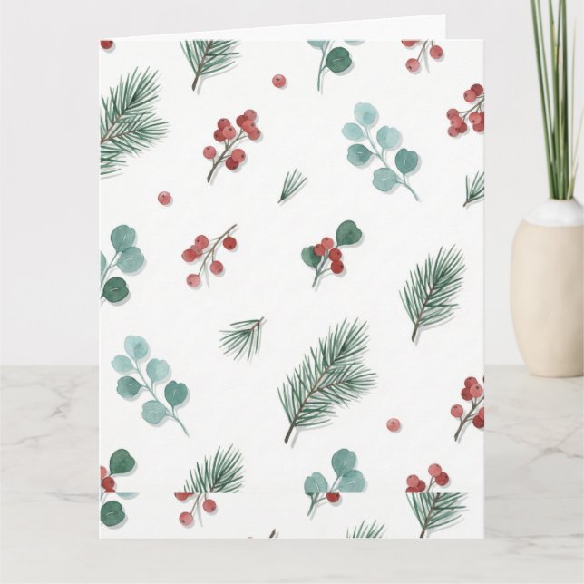 Minimal Christmas Pattern, Pine & Berries  Kort (Framsida)