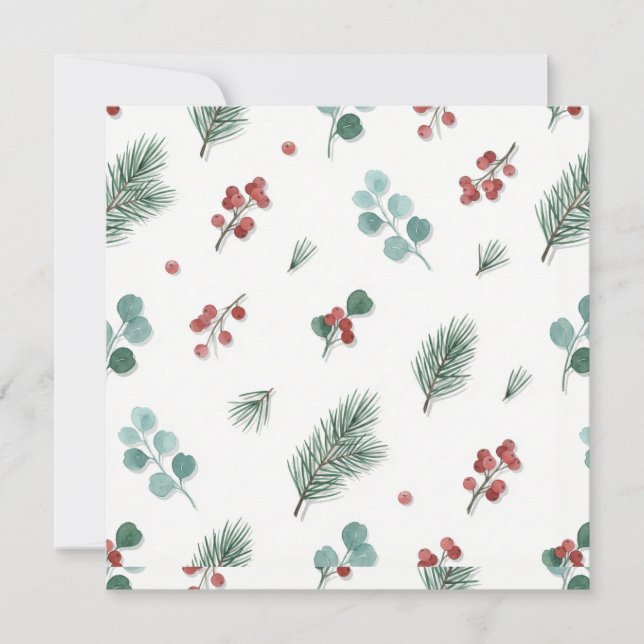 Minimal Christmas Pattern, Pine & Berries  Kort (Framsida)