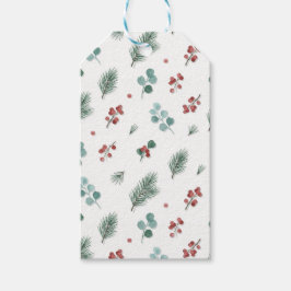 Minimal Christmas Pattern, Pine & Berries  Presentetikett