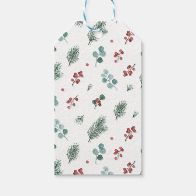 Minimal Christmas Pattern, Pine & Berries  Presentetikett (Framsidan)