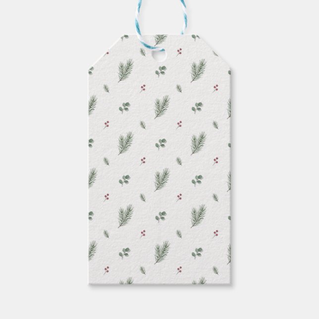 Minimal Christmas Pattern, Pine, Berries Presentetikett (Framsidan)