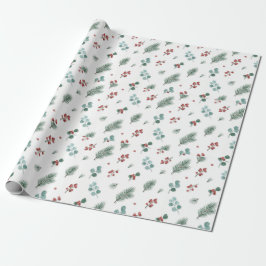 Minimal Christmas Pattern, Pine & Berries  Presentpapper