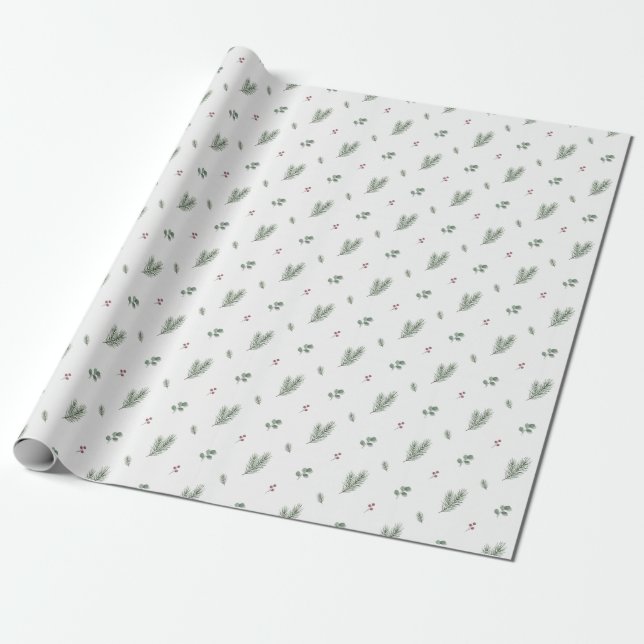 Minimal Christmas Pattern, Pine, Berries Presentpapper (Utrullad)