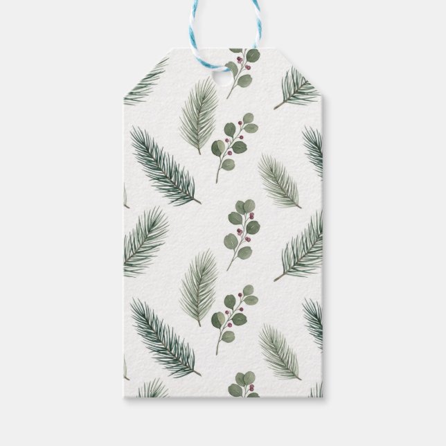 Minimal Christmas Pine Pattern, Scandi Style Presentetikett (Framsidan)