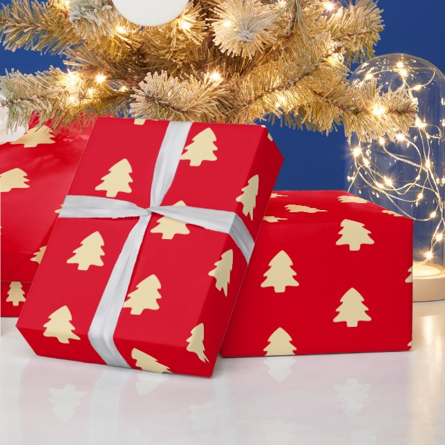 Minimal Christmas Tree Red & Light Yellow Pattern Presentpapper (Helgdagar)