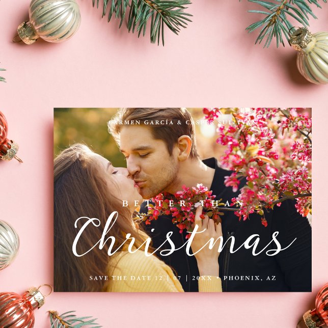 Minimal Christmas Wedding Photo Cute Script Spara Datumet (Minimal Christmas Wedding Photo Cute Script Calligraphy Save the date Card with Envelope.)