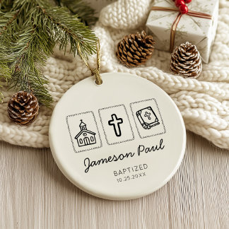 Minimal Church Cross Bible Baptism Julgransprydnad Keramik