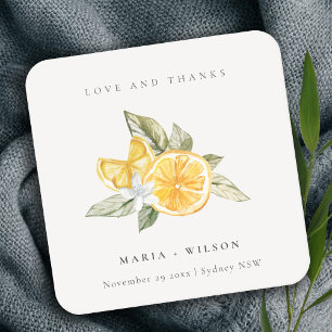Minimal Citron Botanical Boho Kärlek Tack Bröllop Underlägg Papper Kvadrat