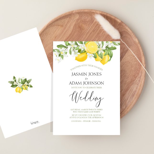 Minimal Citron och Greenery Summer Bröllop Inbjudningar (Citrus Lemons and Greenery Summer Fruits Wedding Invitation)
