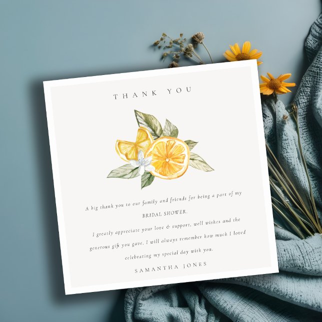 Minimal Citrus Citron Botanisk Boho Bröllopsdusch Tack Kort (Skapare uppladdad)