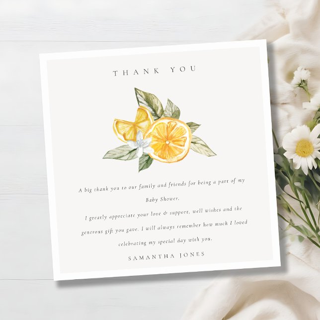 Minimal citrus Lemon Botanical Boho Baby Shower Tack Kort (Skapare uppladdad)