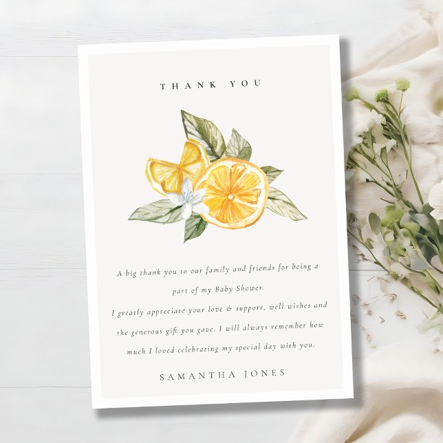 Minimal citrus Lemon Botanical Boho Baby Shower Tack Kort (Skapare uppladdad)