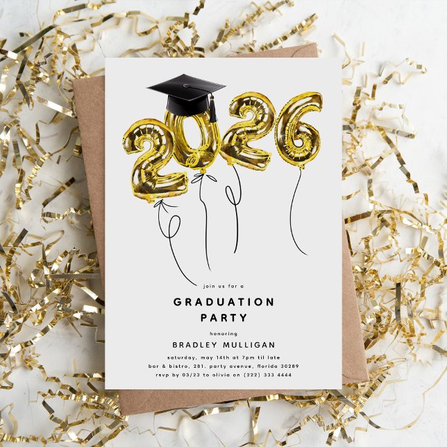 Minimal Class of '2026' Gold Balloons Graduation Inbjudningar (Skapare uppladdad)
