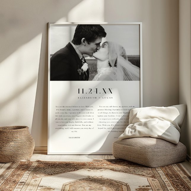 Minimal Classic Black & White Wedding Vows Photo Poster (Skapare uppladdad)