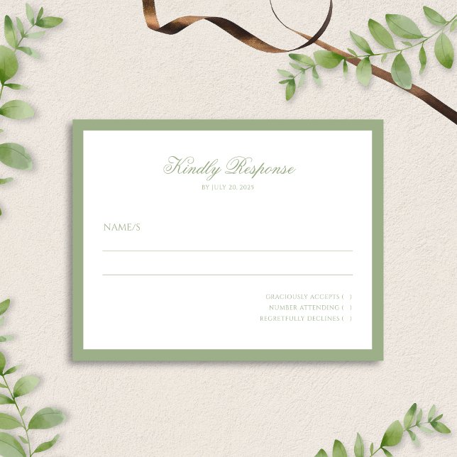 Minimal Classic Sage Green Border Script Wedding  OSA Kort (Skapare uppladdad)