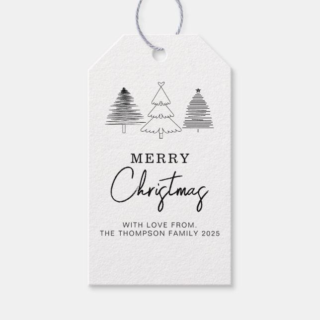 Minimal Classic Träd God jul Helgdag Presentetikett (Framsidan)