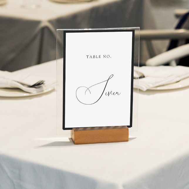 Minimal Classy Black & White Border Script Wedding Bordsnummer (Skapare uppladdad)